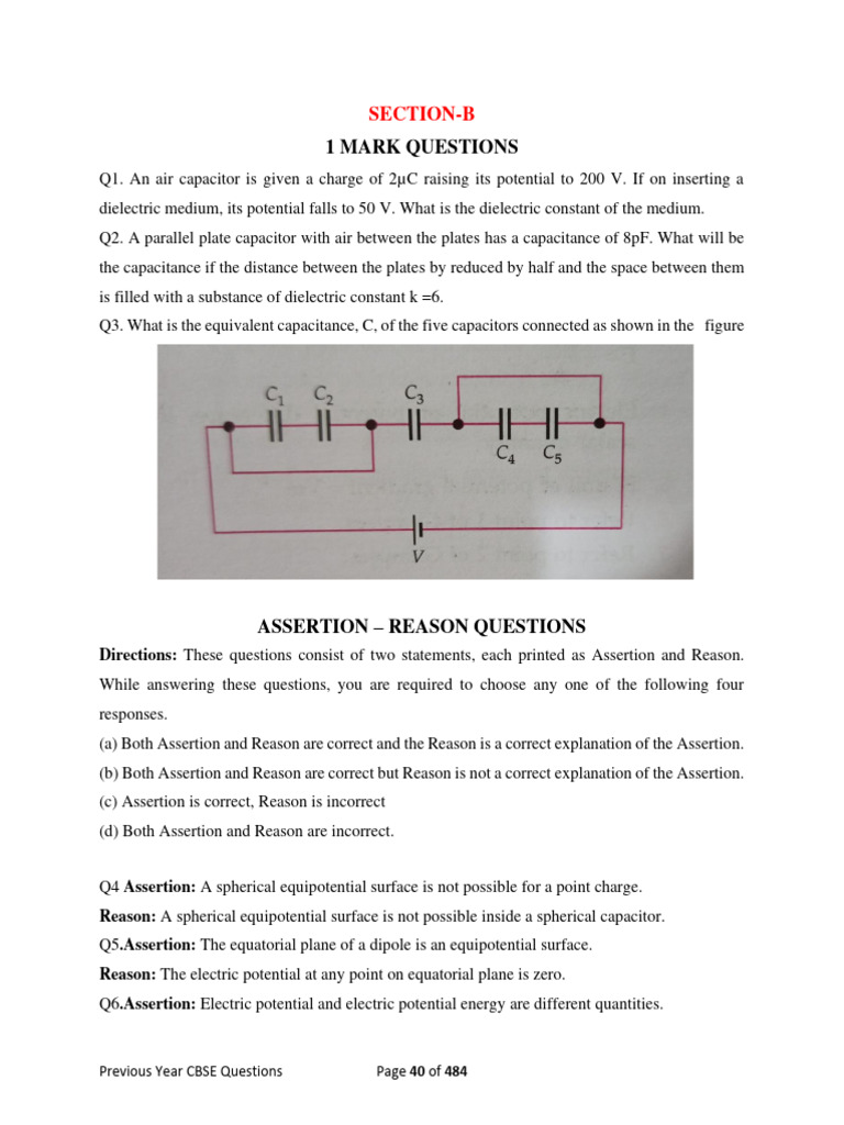 Class 12 Capacitor Questions and Answers | PDF | Capacitor | Capacitance