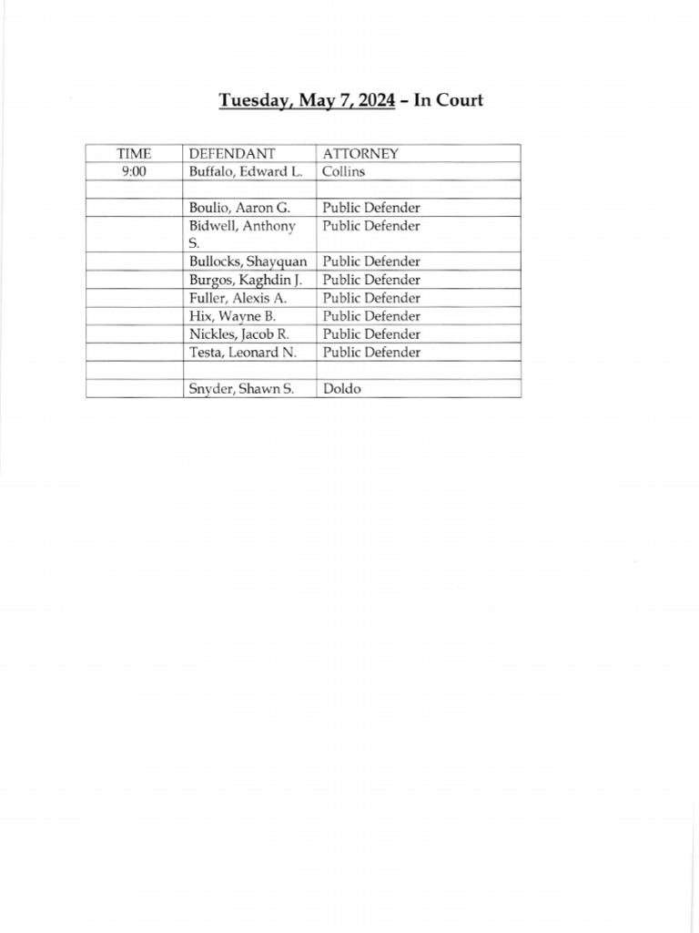 Jefferson County Court Calendar May 7, 2024 PDF