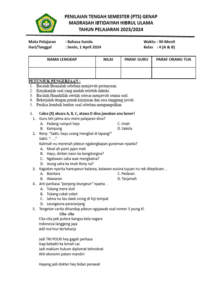 Menyelami Dunia Bahasa Sunda: Panduan Lengkap Soal PTS Kelas 4 SD