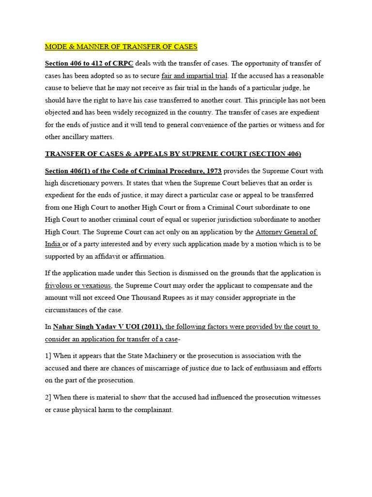 Mode & Manner of Transfer of Cases | PDF | Criminal Procedure In South ...