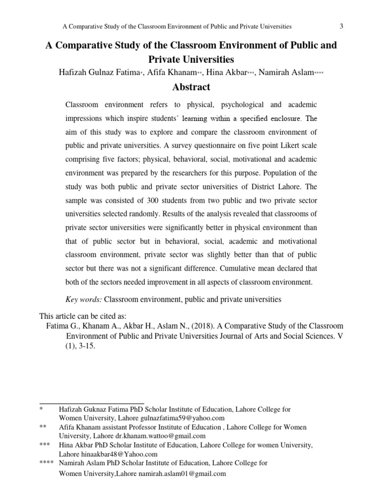 A Comparative Study of The Classroom Environment of Public and Private ...