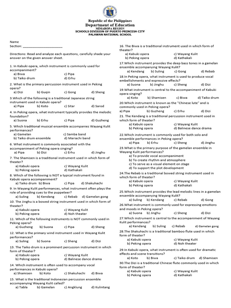 4th Quarter Summative Test Music Pdf Musical Instruments