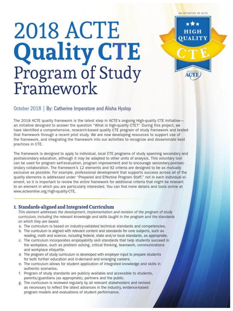 2018 ACTE Quality CTE Framework | PDF | Vocational Education ...