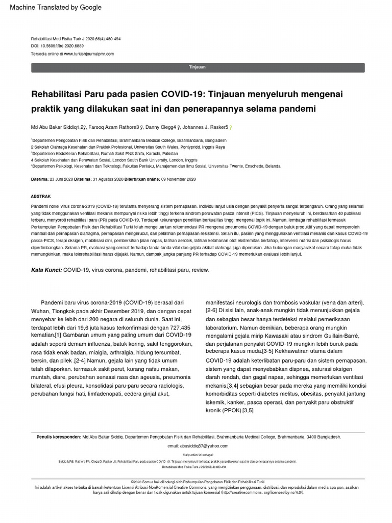 Pulmonary Rehabilitation in COVID-19 Patients | PDF