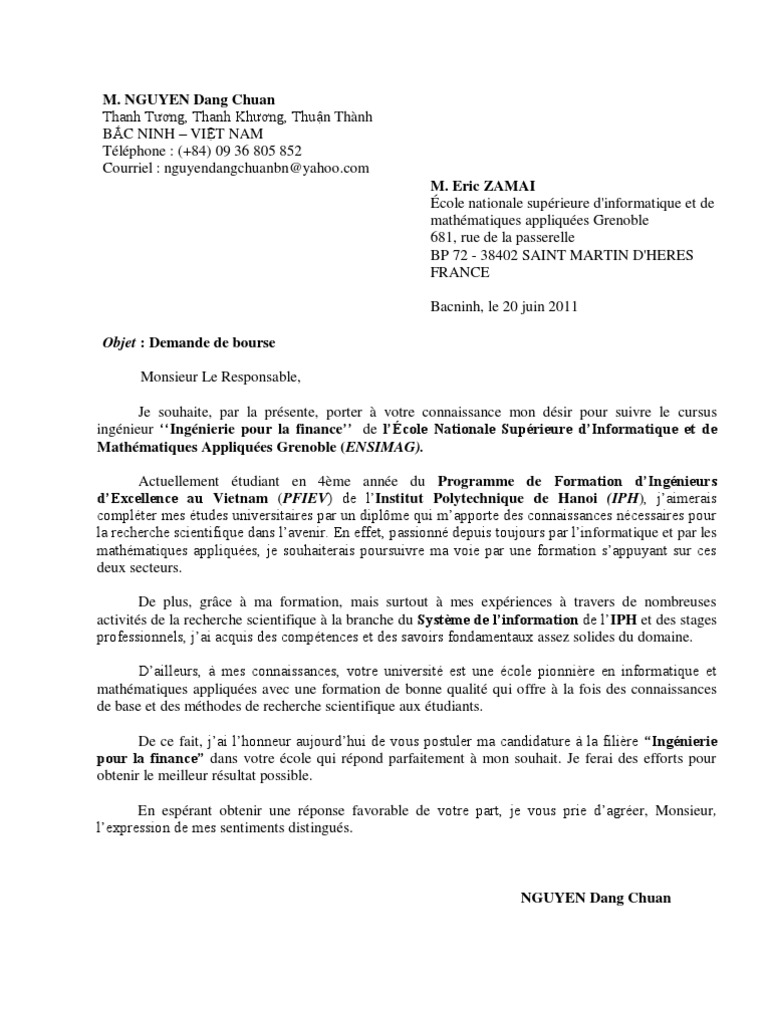 Lettre de Motivation Pour Une Bourse