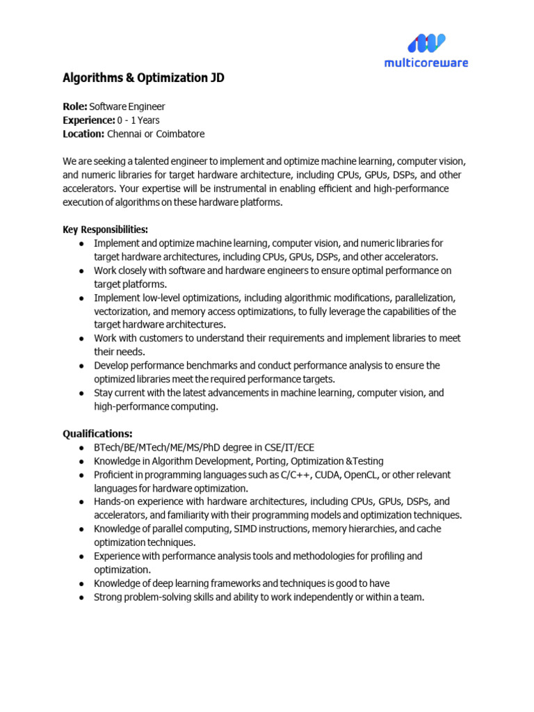 Software Engineer: Algorithms & Optimization | PDF