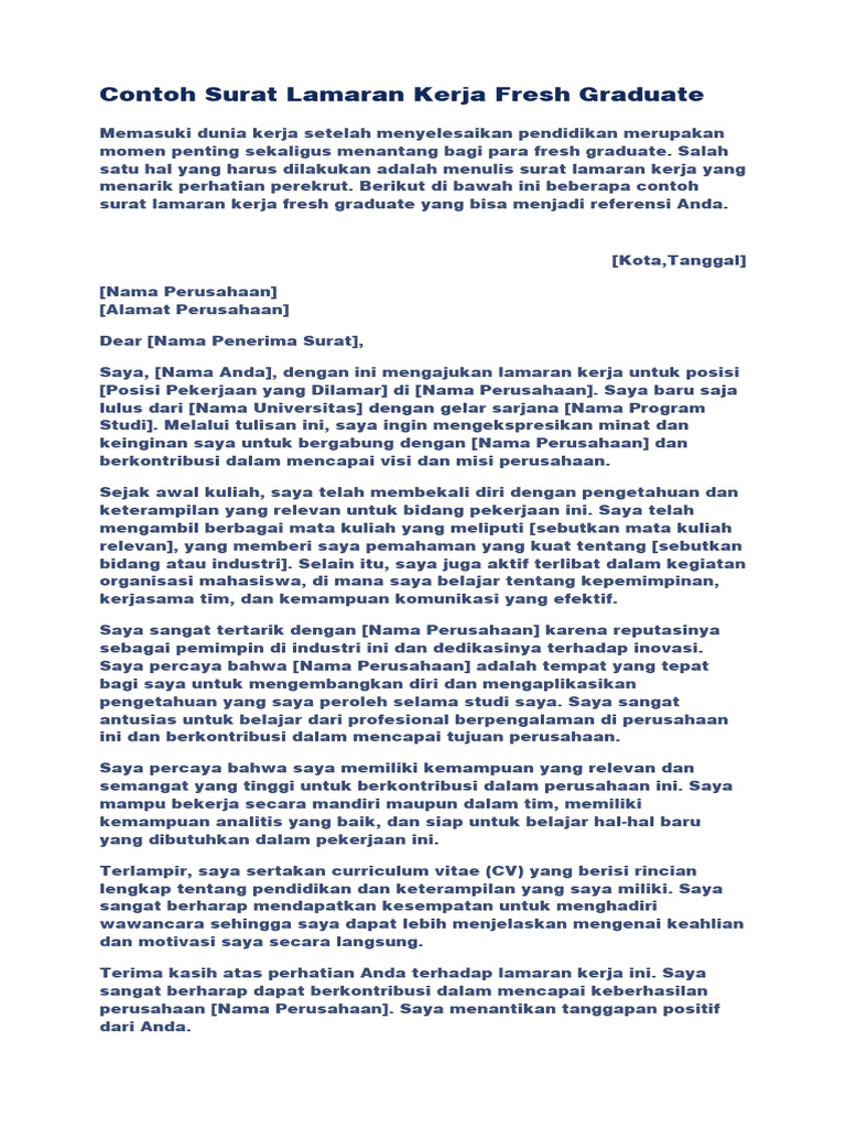 Contoh Surat Lamaran Kerja Fresh Graduate 9 Pdf