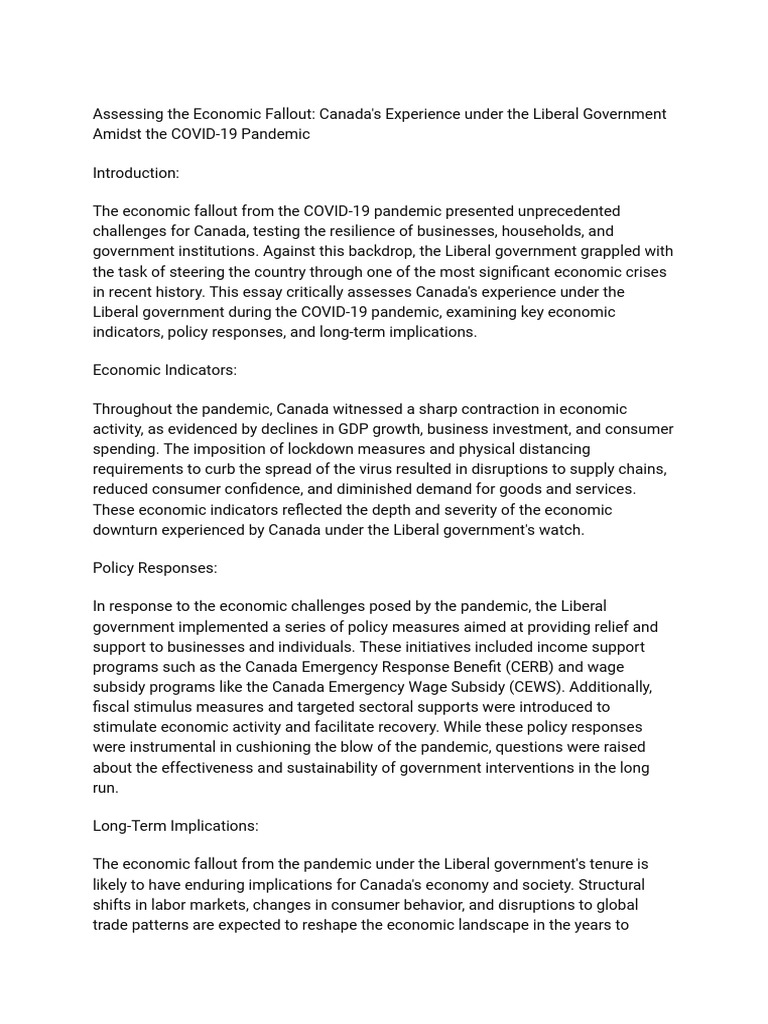 Assessing The Economic Fallout-Canada's Experience Under The Liberal ...