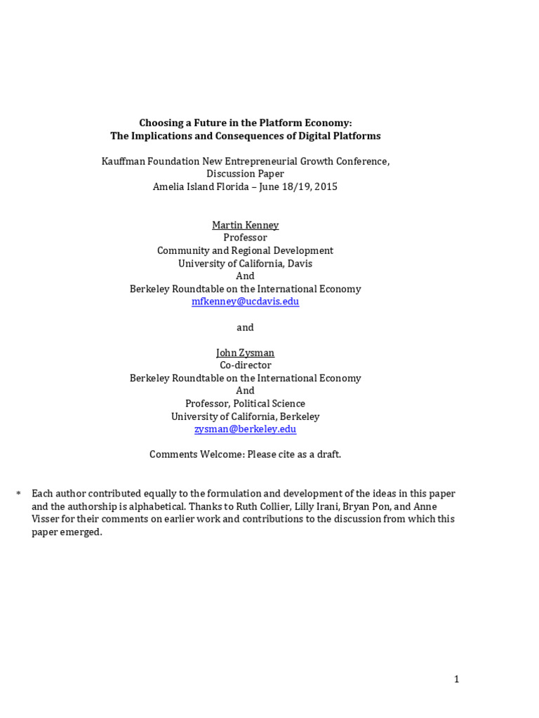 Future of Work in the Platform Economy | PDF | Entrepreneurship | Computing