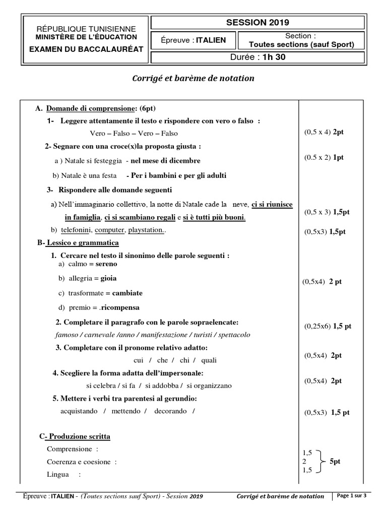 Corrigé Bac Italien 2019 | PDF | Sujet (Grammaire) | Mécanique du langage