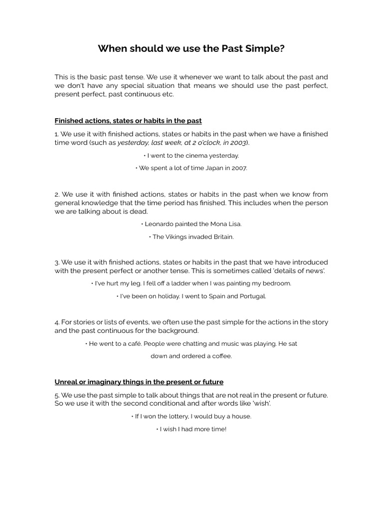 When should we use Past Simple PDF