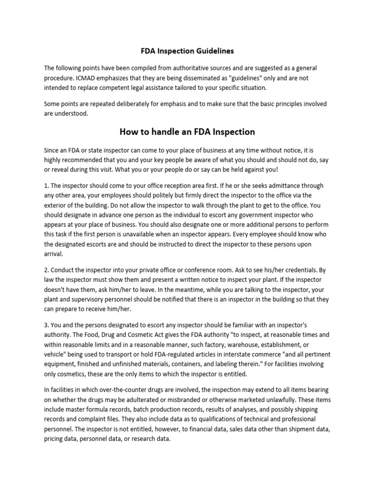 FDA Inspection Guidelines Overview | PDF | Federal Food | Justice