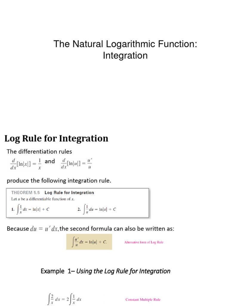 The Natural Logarithmic Function (Integration) | PDF | Integral | Logarithm