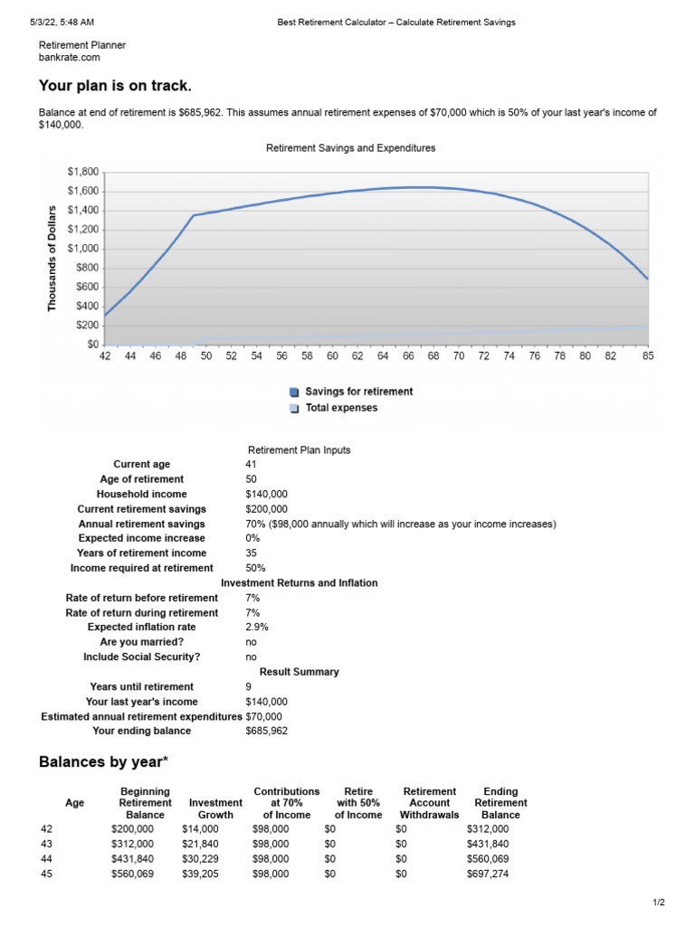 Best Retirement Calculator Calculate Retirement Savings Pdf