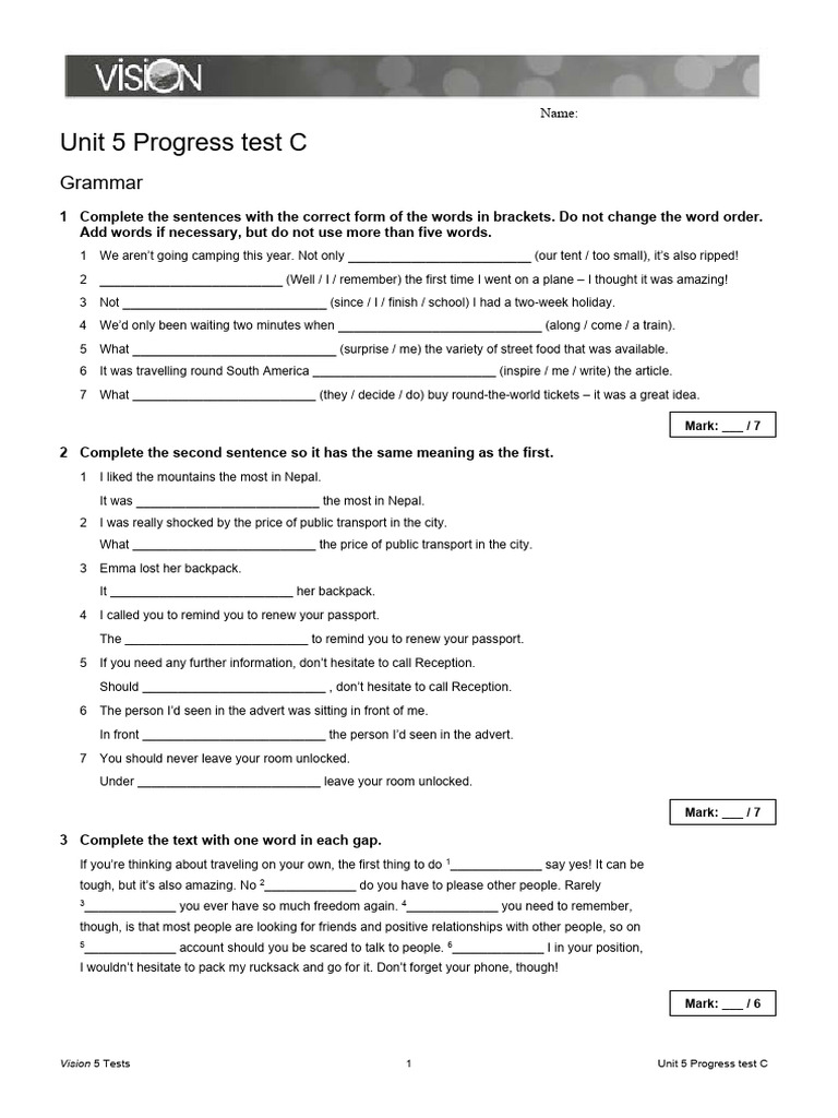 Unit 5 Progress Test Overview | PDF | Self-Improvement