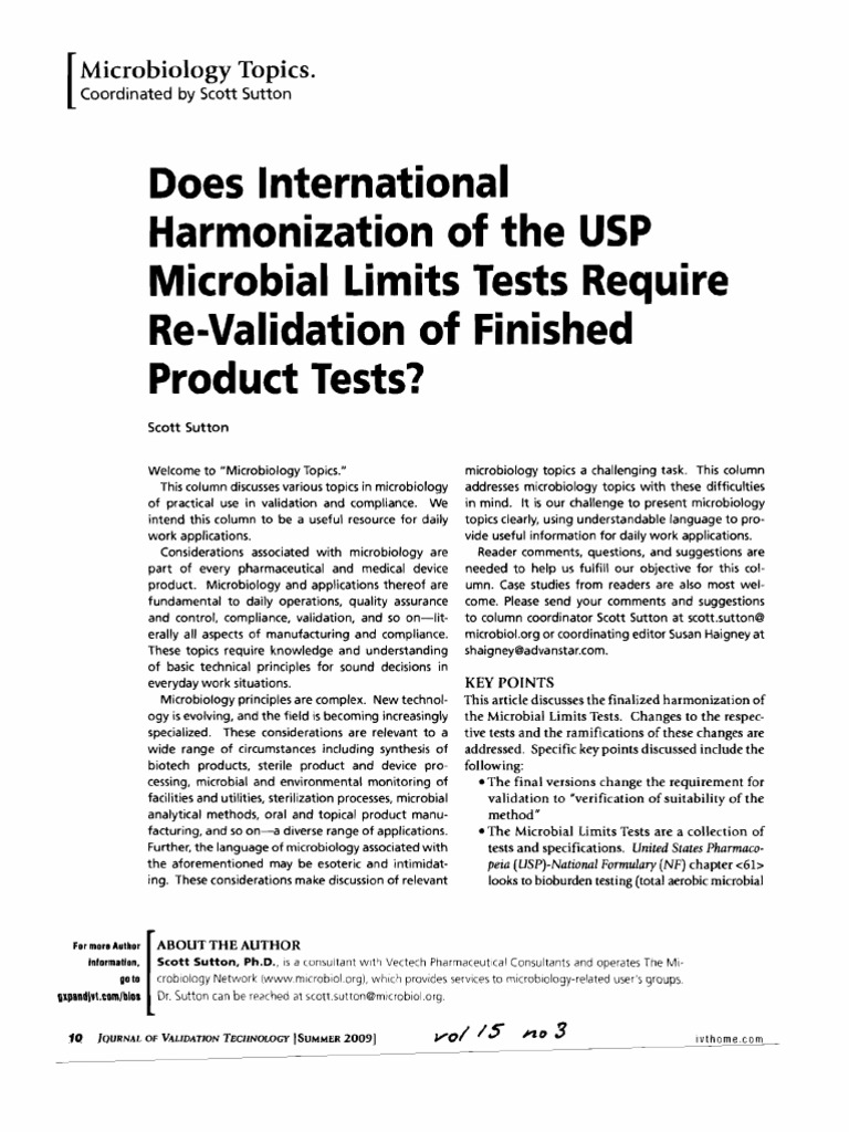 Harmonization of USP Microbial Limits Tests | PDF