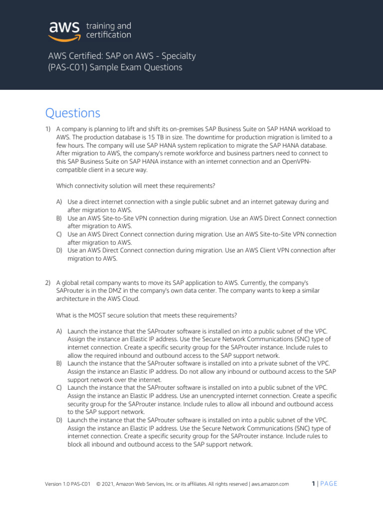 SAP on AWS Specialty Exam Questions | PDF | Amazon Web Services | Ip ...