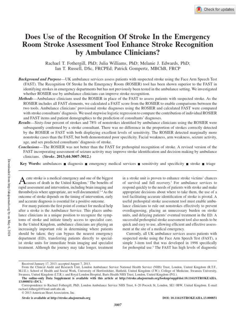 Enhancing Stroke Recognition in Ambulances | PDF | Stroke | Emergency ...