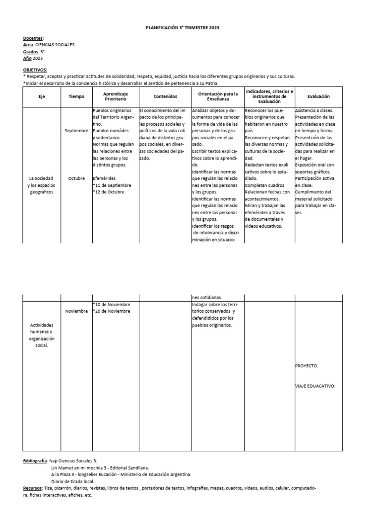 Planificaci n tercer trimestre 2023 cs sociales pdf evaluaci n