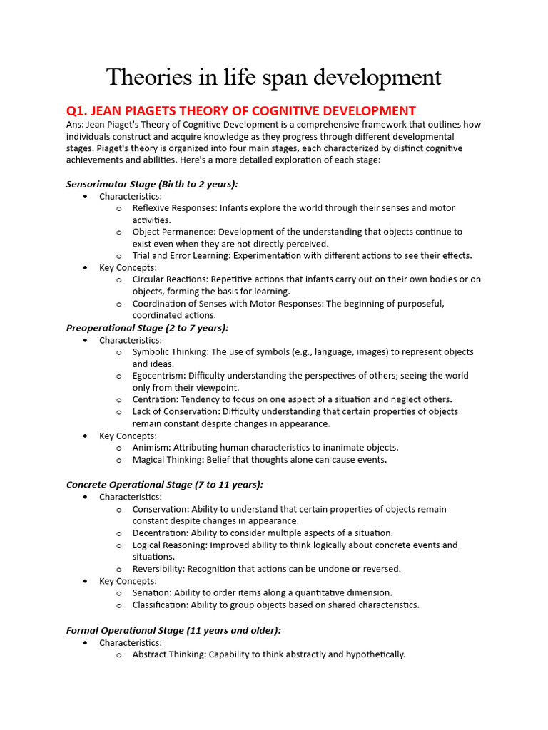 Theories in Life Span Development | PDF | Morality | Cognitive Development