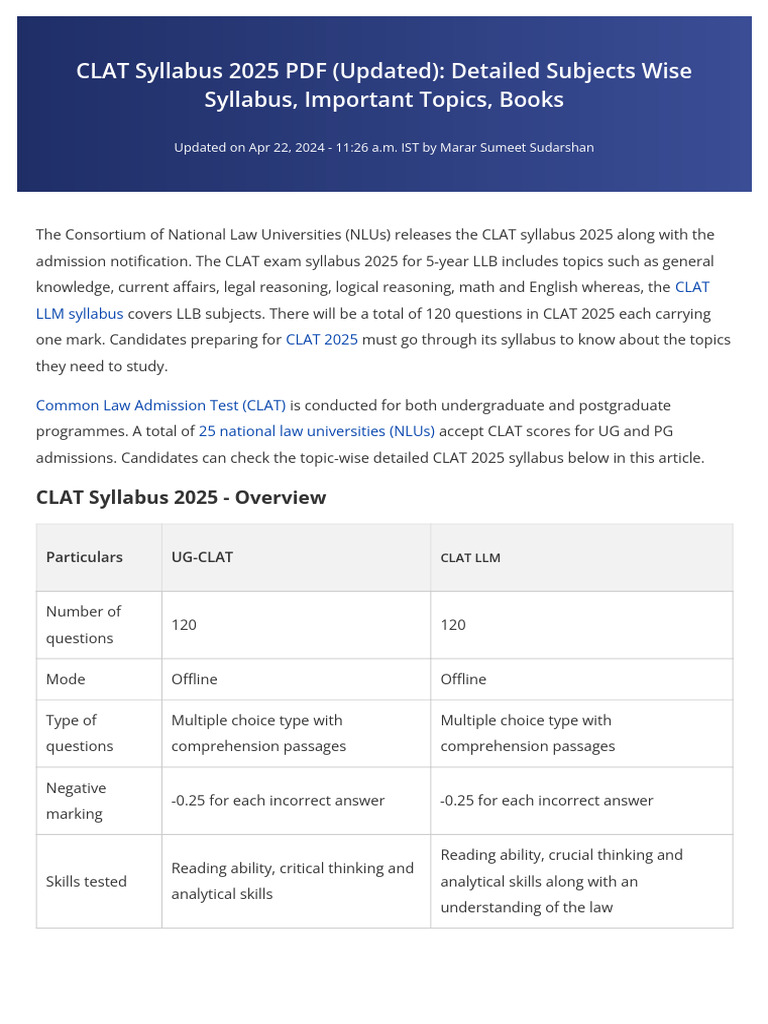 CLAT 2025 Syllabus Overview and Details | PDF | Argument | Reading ...