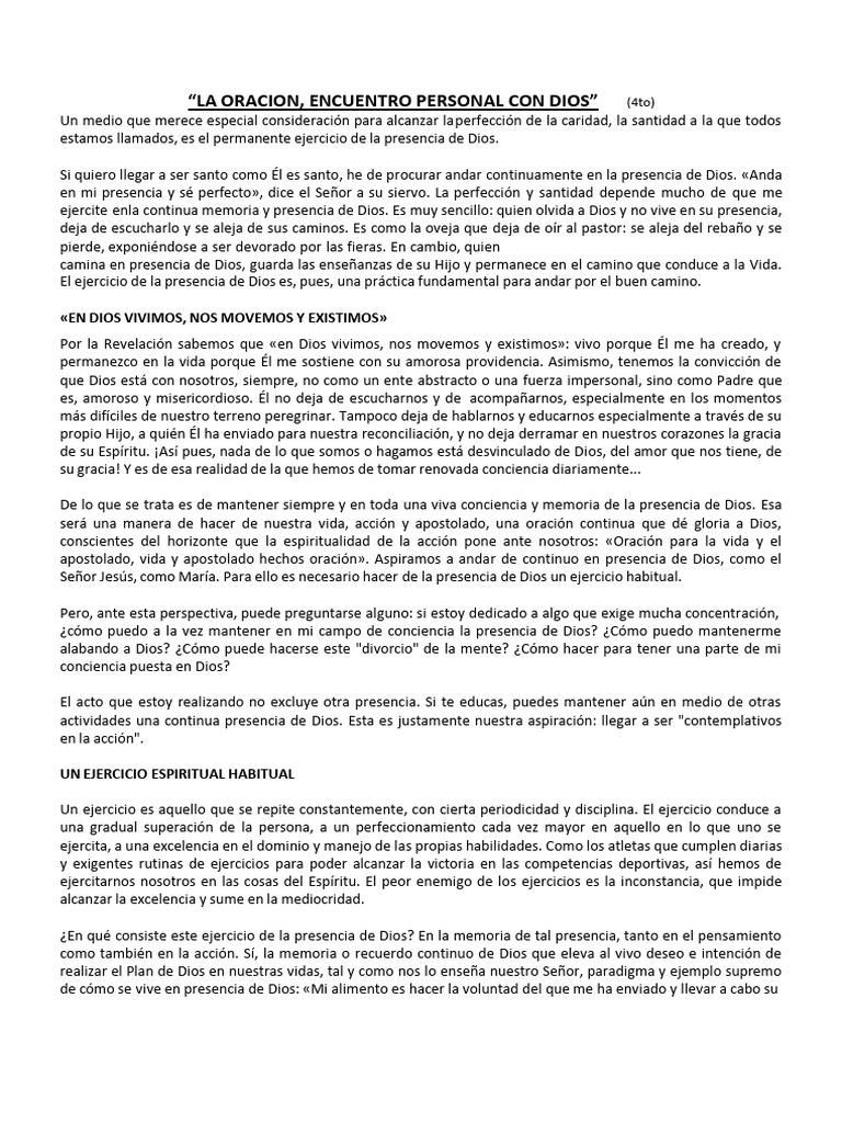 La Oracion, Encuentro Personal Con Dios | PDF | eucaristía | Oración