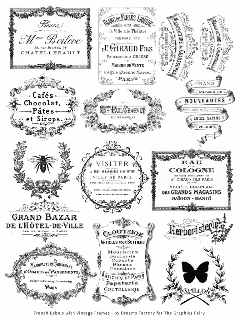 Vintage Frame Labels by Dreams Factory For The Graphics Fairy | PDF
