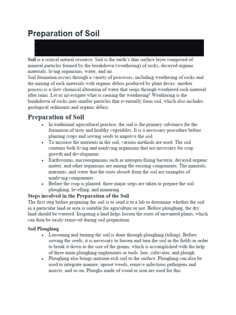 Preparation of Soil | PDF | Soil | Plough