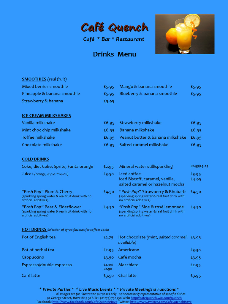 Cafe Quench Drinks Menu 2024 PDF Drink Milkshake