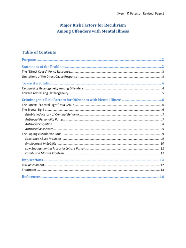 Recidivism Risks in Mentally Ill Offenders | PDF | Recidivism | Mental ...