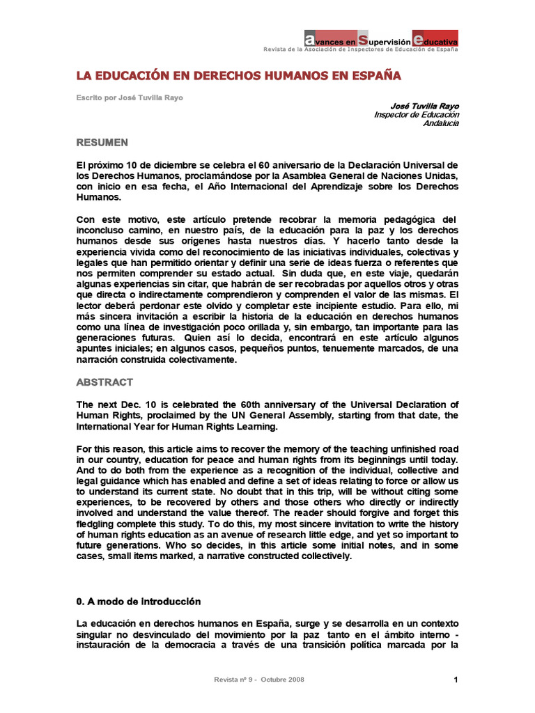 La Educacion de Los Derechos Humanos en Espana | PDF | Plan de estudios ...