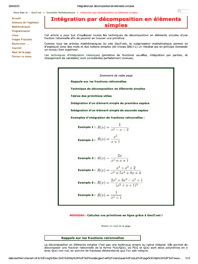 Intégration Par Décomposition en Éléments Simples | PDF