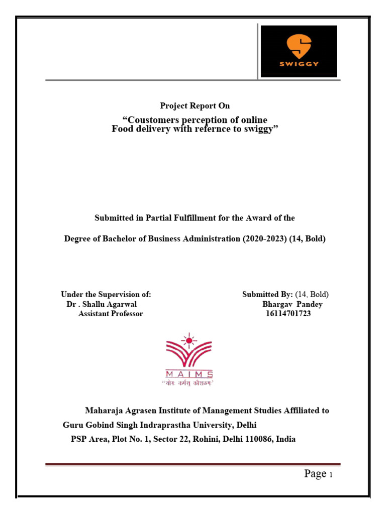 Swiggy project pdf sampling statistics business