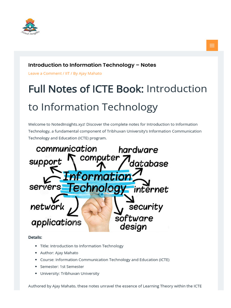 Introduction To Information Technology Notes | PDF | Information ...