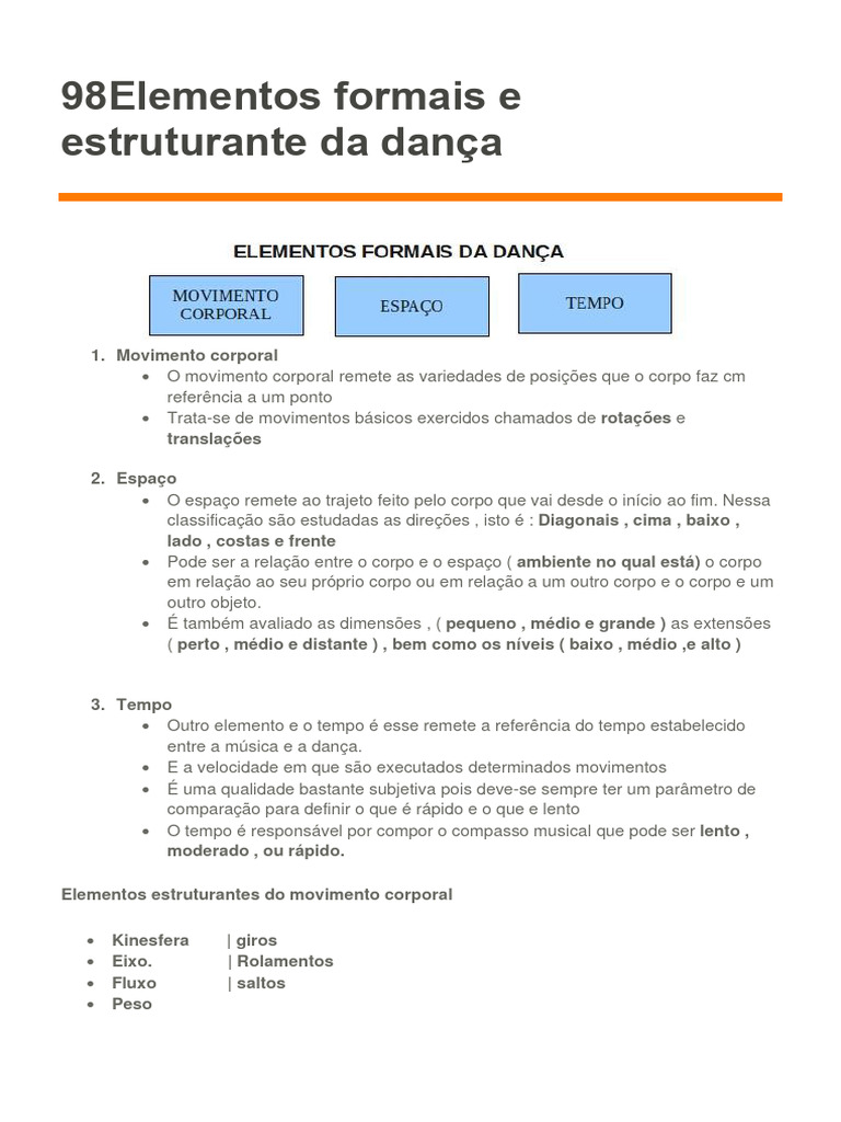 Elementos Formais e Estruturante Da Dança | Download grátis PDF | Tempo ...