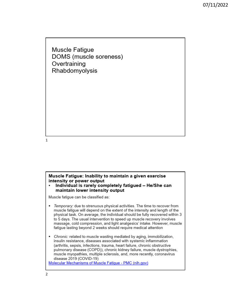 Understanding Muscle Fatigue and DOMS | PDF | Glycogen | Skeletal Muscle