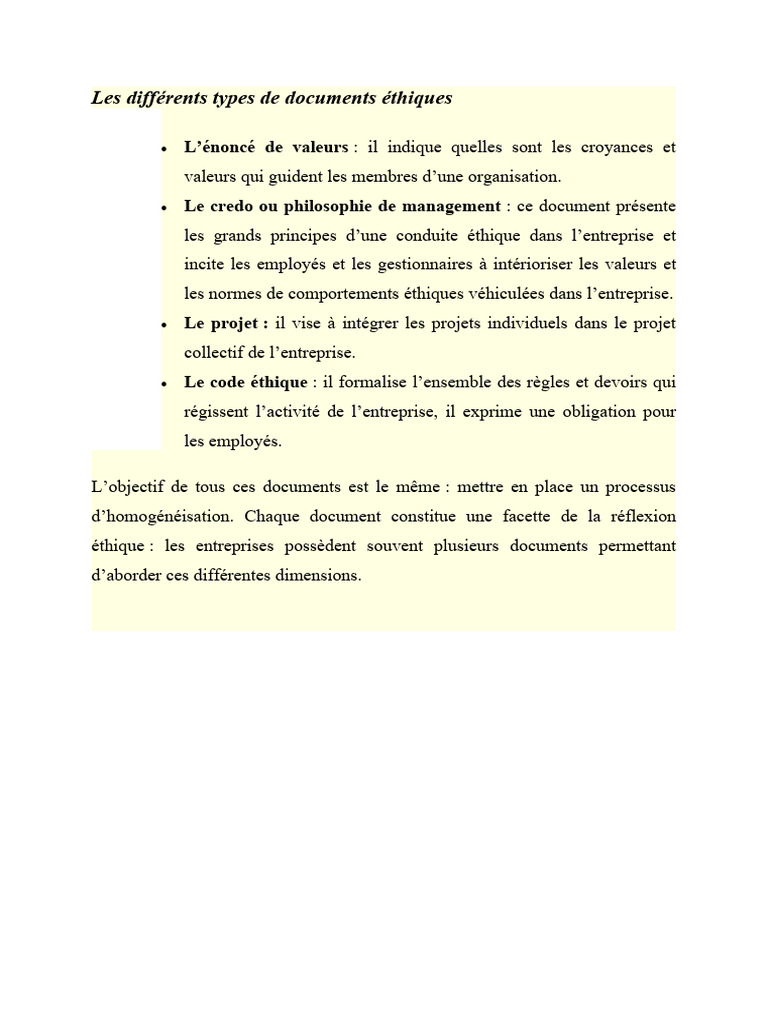 Types de documents éthiques en entreprise | PDF | Évolution de carrière ...