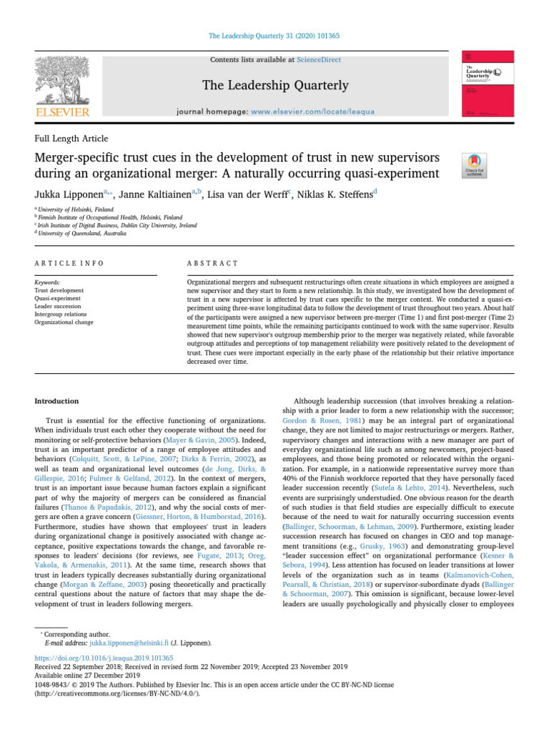 Merger Specific Trust Cues in The Development of Trust in New - 2020 ...