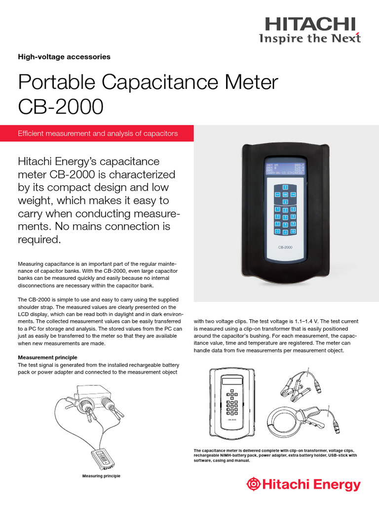 Hitachi Energy Portable Capacitance Meter CB2000 PDF Capacitor