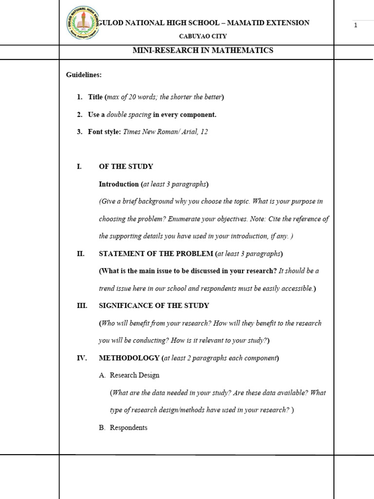 Mini-Research in Mathematics Guidelines | PDF | Computers