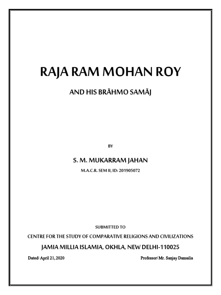 Raja Ram Mohan Roy and His Brahmo Samaj | PDF