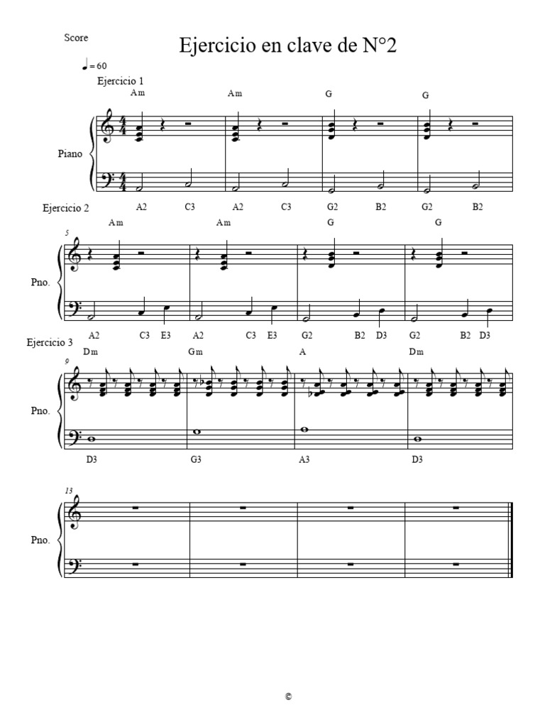 Exercícios de Piano: Notas e Acordes | PDF