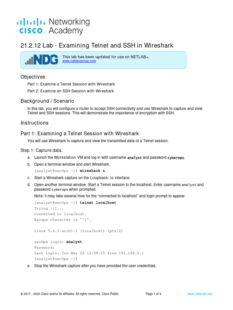 Examining Telnet and SSH with Wireshark | PDF | Secure Shell | Software