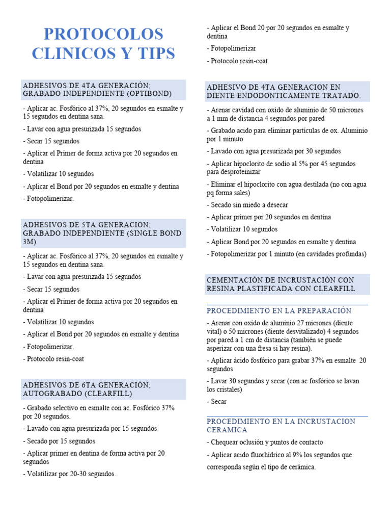 Protocolos Clinicos | PDF | Esmalte de dientes | Odontología
