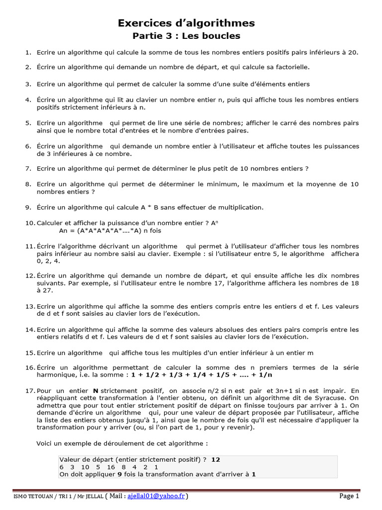 Exercices Corrigés sur les Algorithmes | PDF | Entier naturel | Somme ...