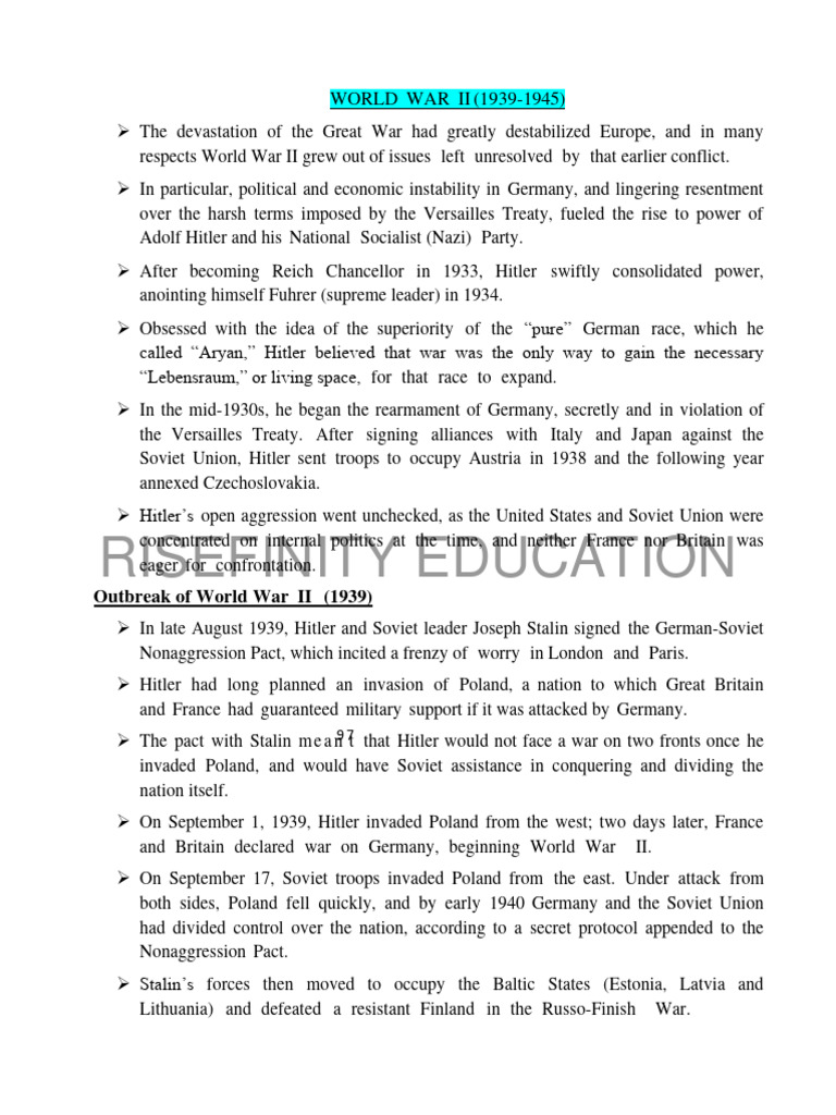 Causes of World War II (1939-1945) | PDF | World War II | Nazi Germany