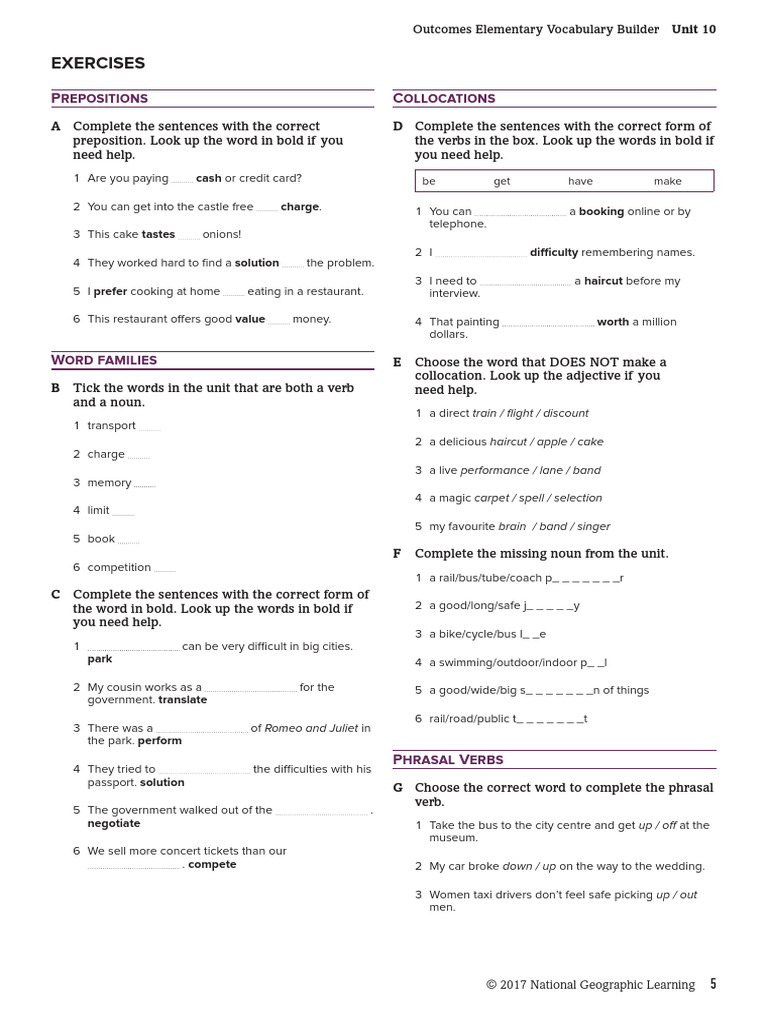 Collocations and Phrasal Verbs Exercises | PDF | Verb | Grammar