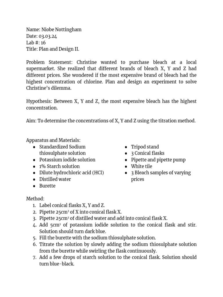 Chem Lab PND | PDF | Titration | Chemistry
