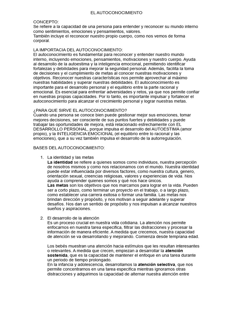 Importancia del Autoconocimiento Personal | PDF | Atención | Las emociones