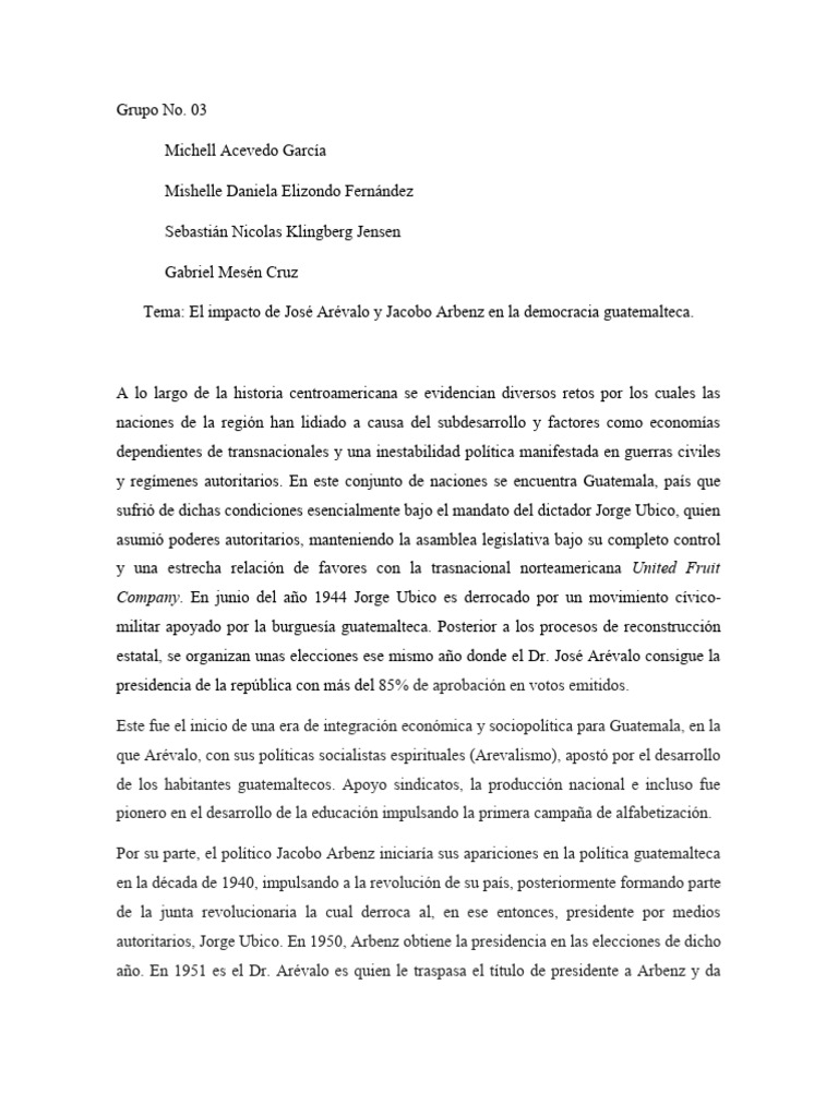 Impacto de Arévalo y Arbenz en Guatemala | PDF | Guatemala | Ciencias ...